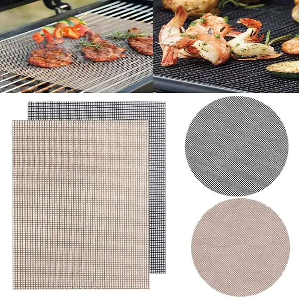 1Pcs 30x40cm Non-stick Barbecue Mesh Mat Heat Resistance Reusable BBQ Baking Net Round Square Cooking Pad