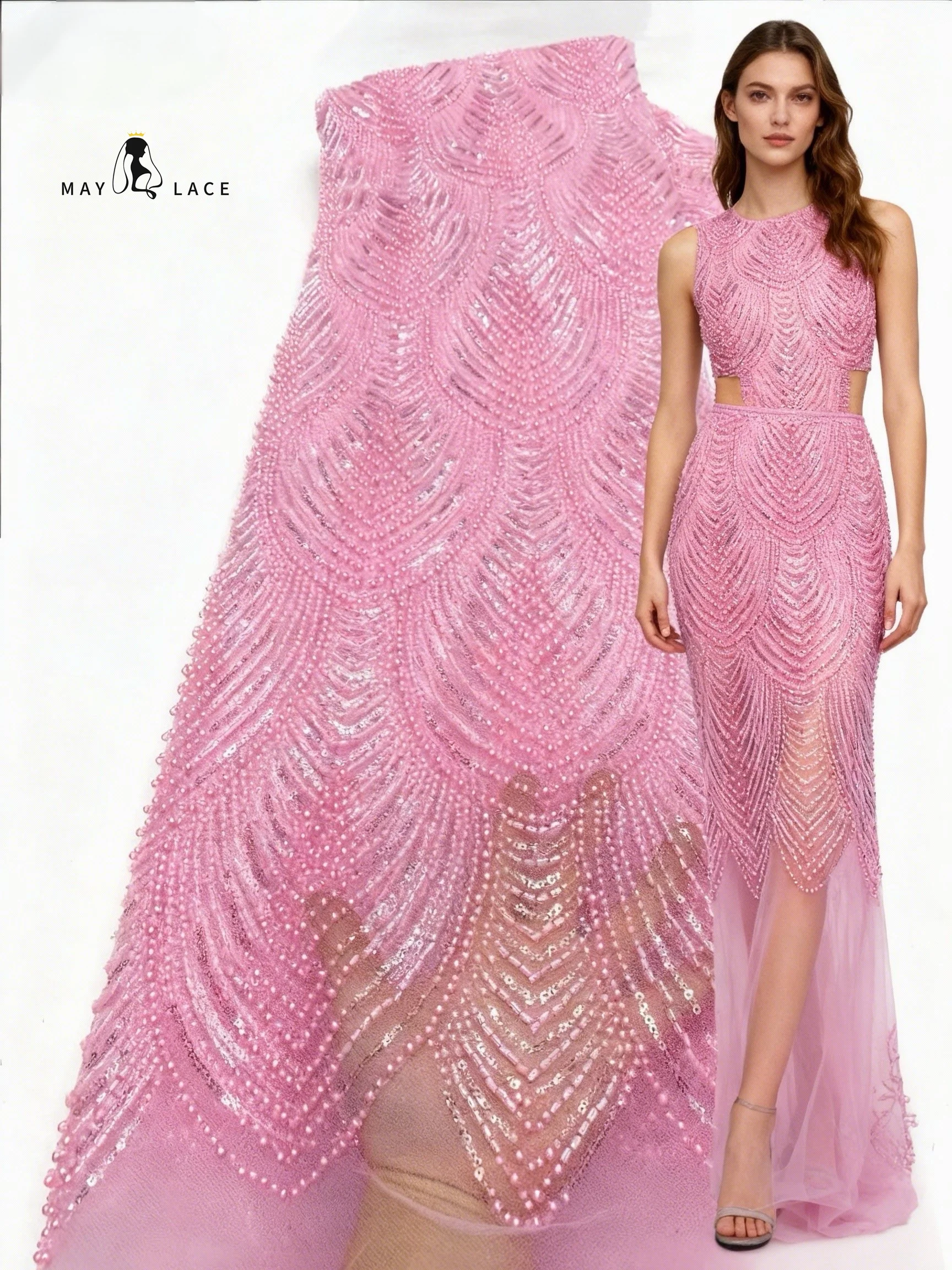 

Luxurious Nigerian African Beaded Lace Fabric 2026 High Quality Sequins Beaded Embroidery French Lace Fabric For Wedding Dress