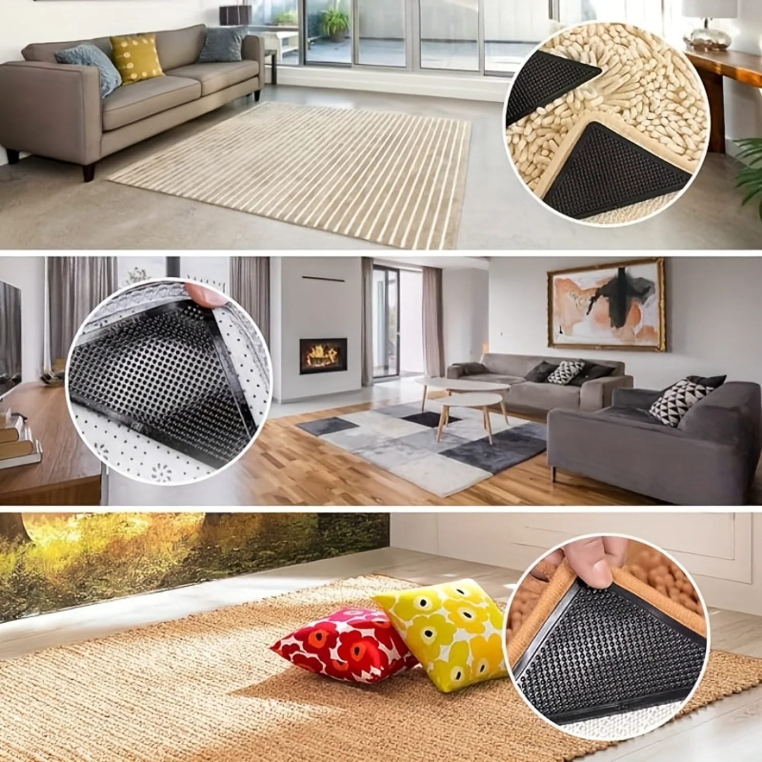 20 Pcs Anti-Skid Rug Grippers - Reusable Washable Adhesive Tape - Dual-Sided Rug Pad for Hardwood Floors & Tiles - Corner Rug St