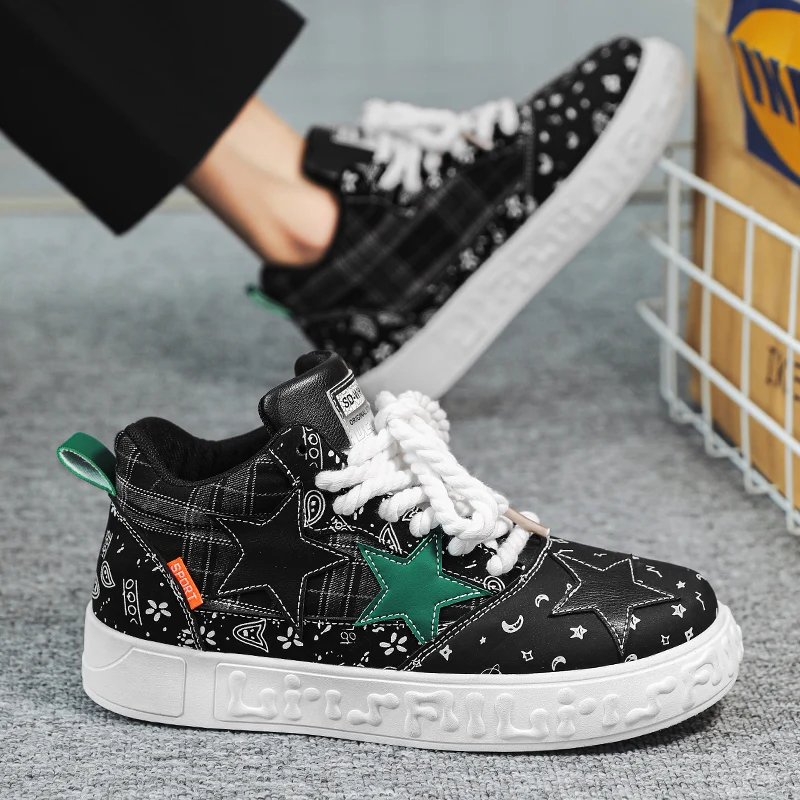 Sneakers For Men Vulcanized Shoes Patchwork Star Design Lace Up Skateboard Outdoor Running Casual Sports Shoes For Male 39-44