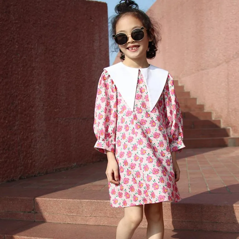 

New Brand Cotton Dress Baby Girl Spring Summer New Fashion Print Dress Kids Long Sleeve Cotton Dress Teenage Clothes Wz627