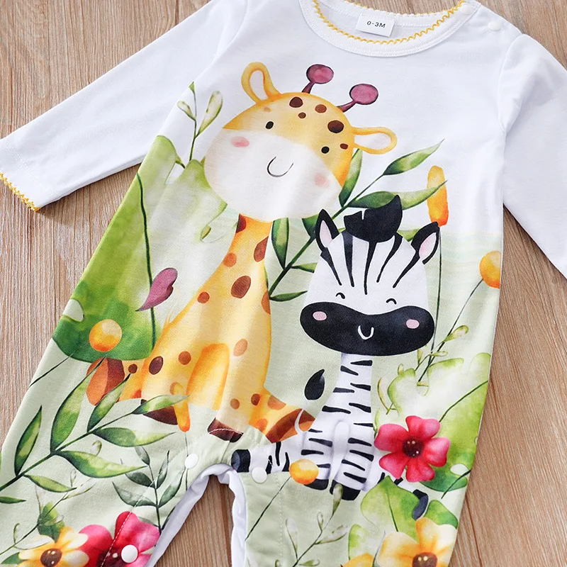 Newborn Baby Girl Clothes colourful Deer print Comfortable Spring and autumn long sleeves Outfit for Toddler Girl 0-18 Months