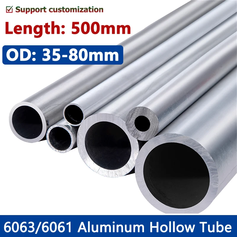 OD 35-80mm Aluminium Pipe Hollow Straight Capillary Tube Length 500mm 6063/6061 Aluminum Alloy Tubing 36/37/38/40/42/43/45/46-76