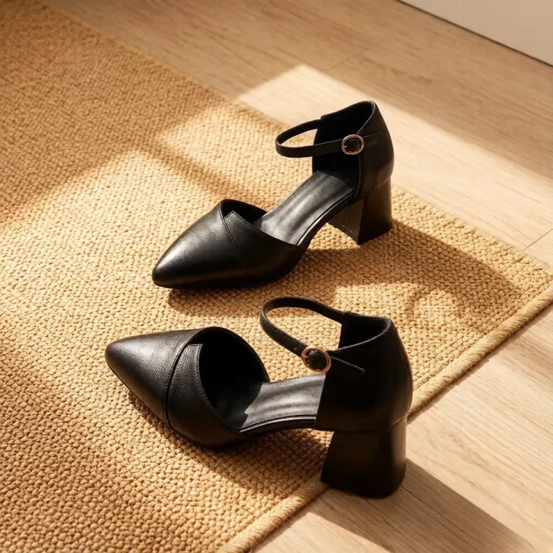 

Women's T-Strap Hollow-Out Sandals, Fairy-Style Pointed-Toe Chunky Heels, Elegant and Comfortable Commuter and Party Shoes.