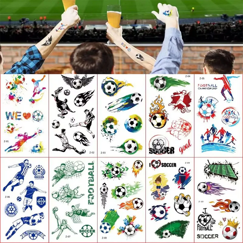 10PCS Temporary Tattoos for Children Football Soccer Fan Fake Tattoo Sticker Temporary Tattoo Sticker Sleeves Waterproof Man Kid