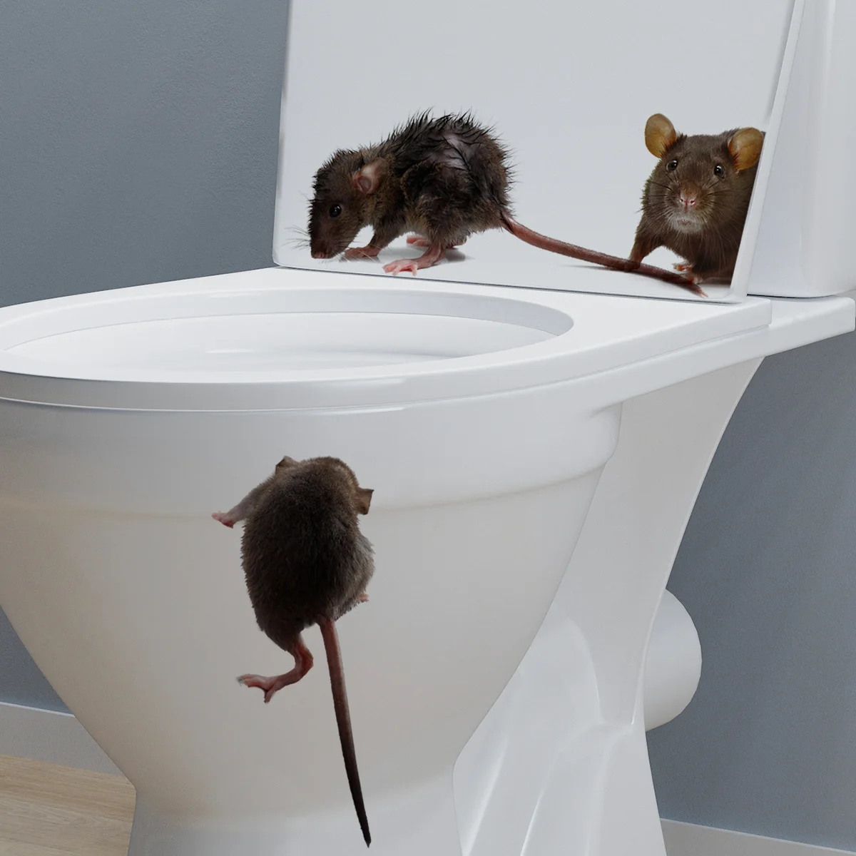 Black Scared Rat Mouse Funny Toilet Stickers Bathroom Decoration Decal 3D Cartoon Mouse Wall Sticker