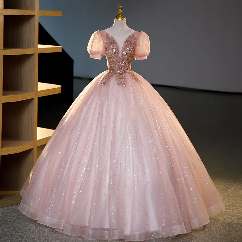 

Customized Ball Gown Quinceanera Dresses Appliques Puff Sleeves Prom Birthday Party Gowns Formal Vestido De Anos Sweet 16