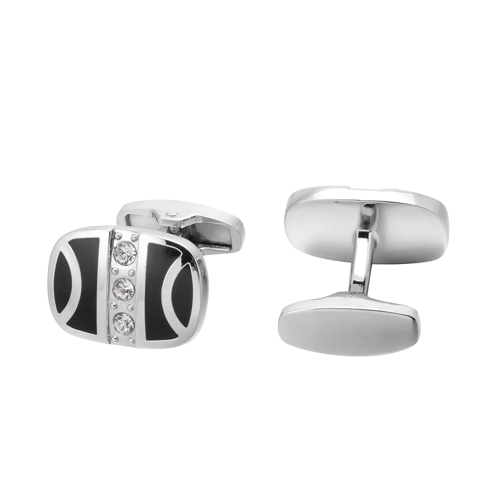 Herren-Manschettenknöpfe mit Emaille-Glasur und Strass, Klassische Französische Hemdmanschettenknöpfe, Formelle Geschäfts- und Hochzeits-Accessoires