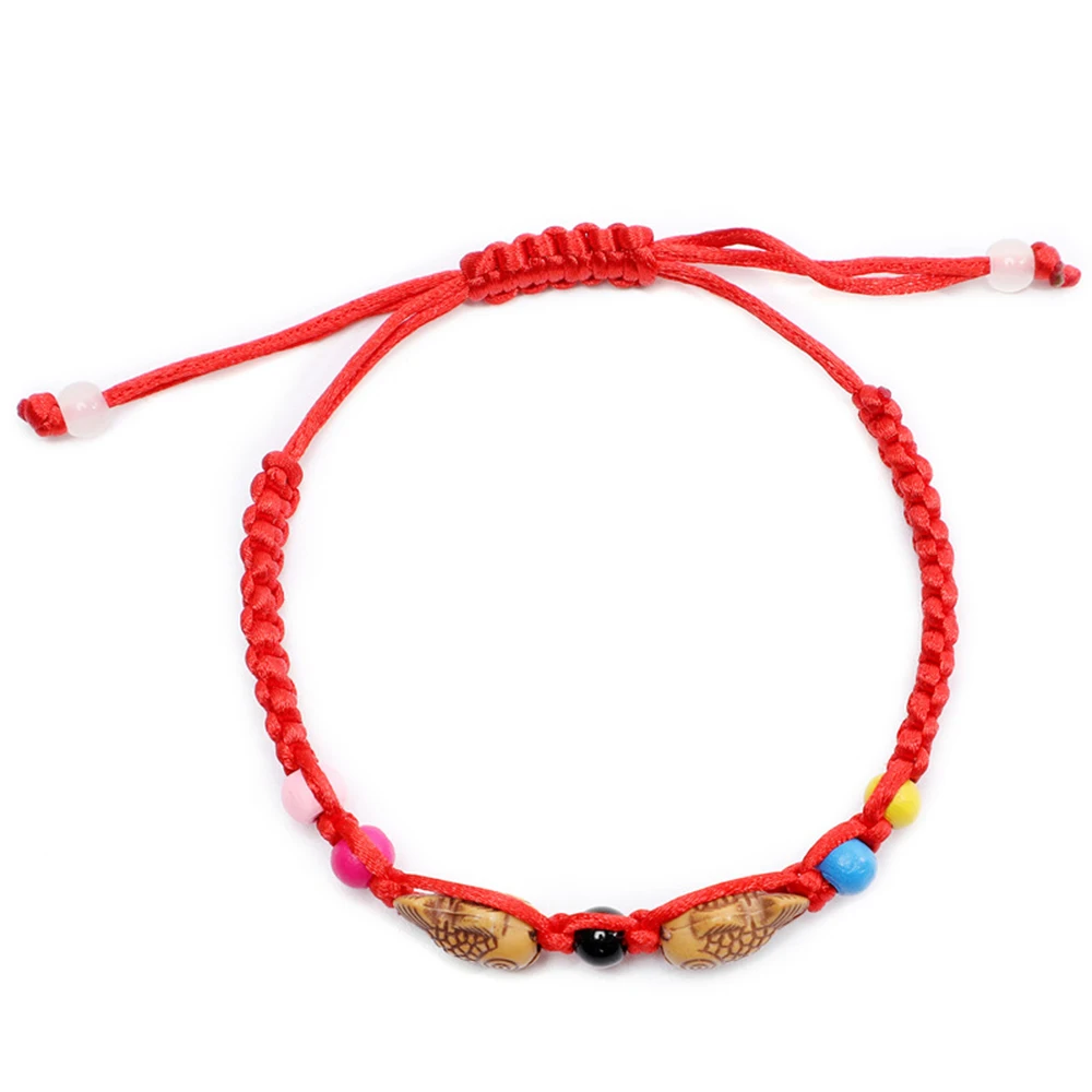 Feng Shui Red String Double Fish Lucky Wooden Twin Charm Bracelet Red Thread For Good Luck Wealth Handmade Chinese Jewelry