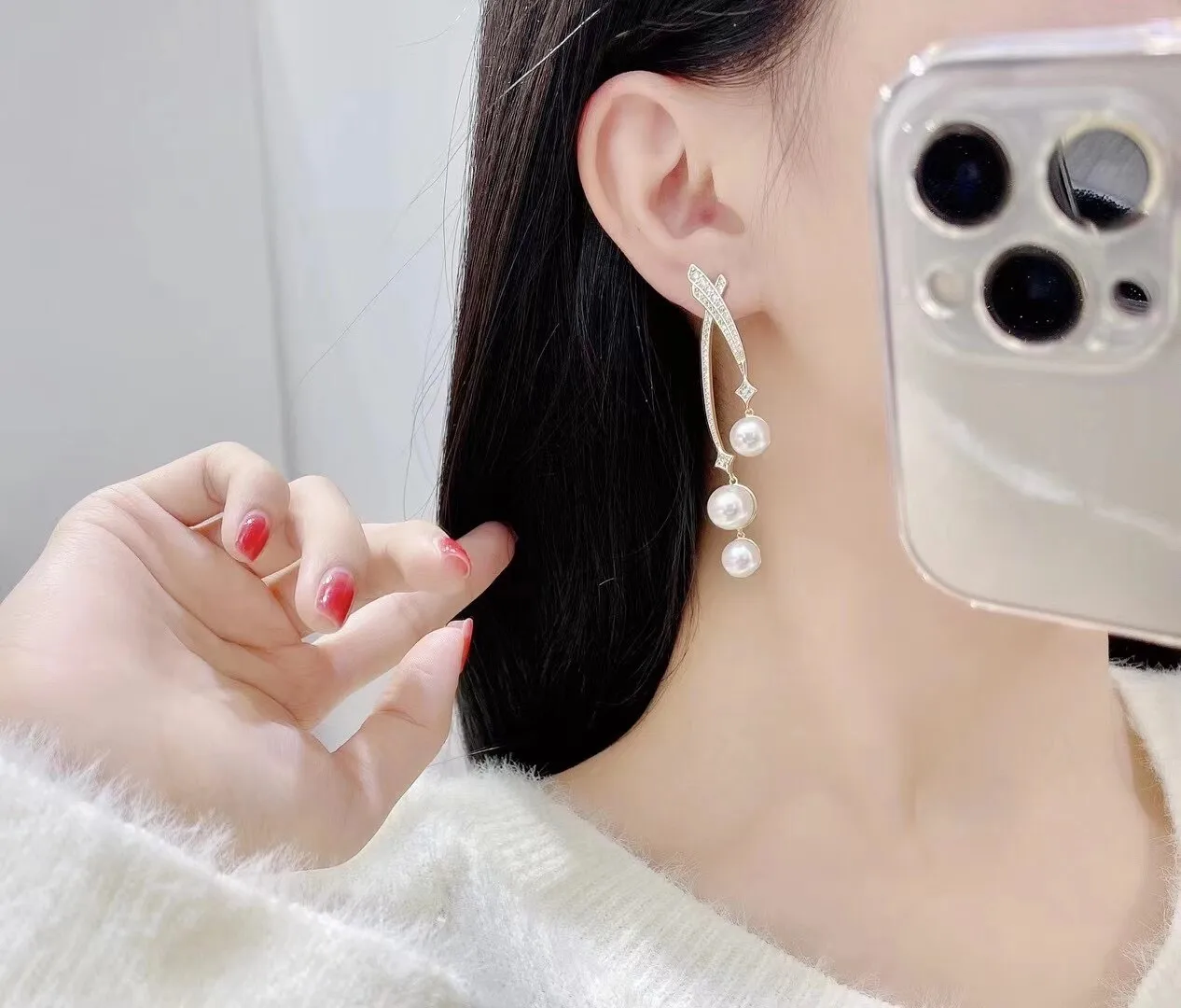 Gorgeous AAA7-8-9mm natural pearl long earrings, specially designed for high-end women, light luxury earrings 925s