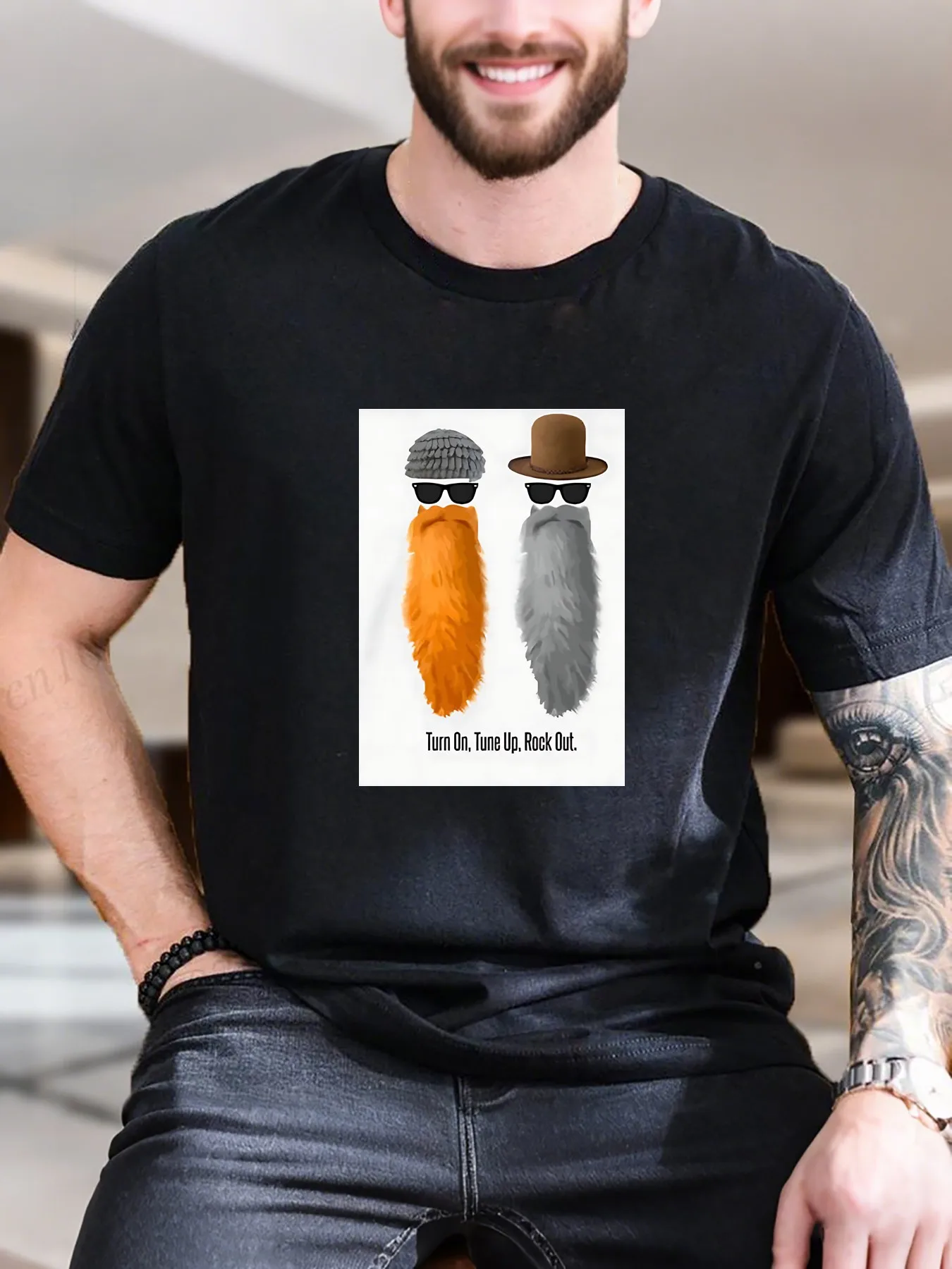 

New Arrival Fashion Men's Printed Short Sleeve T-Shirt 100% Cotton Comfortable Trendy Two Hats Design Casual Breathable Versatile