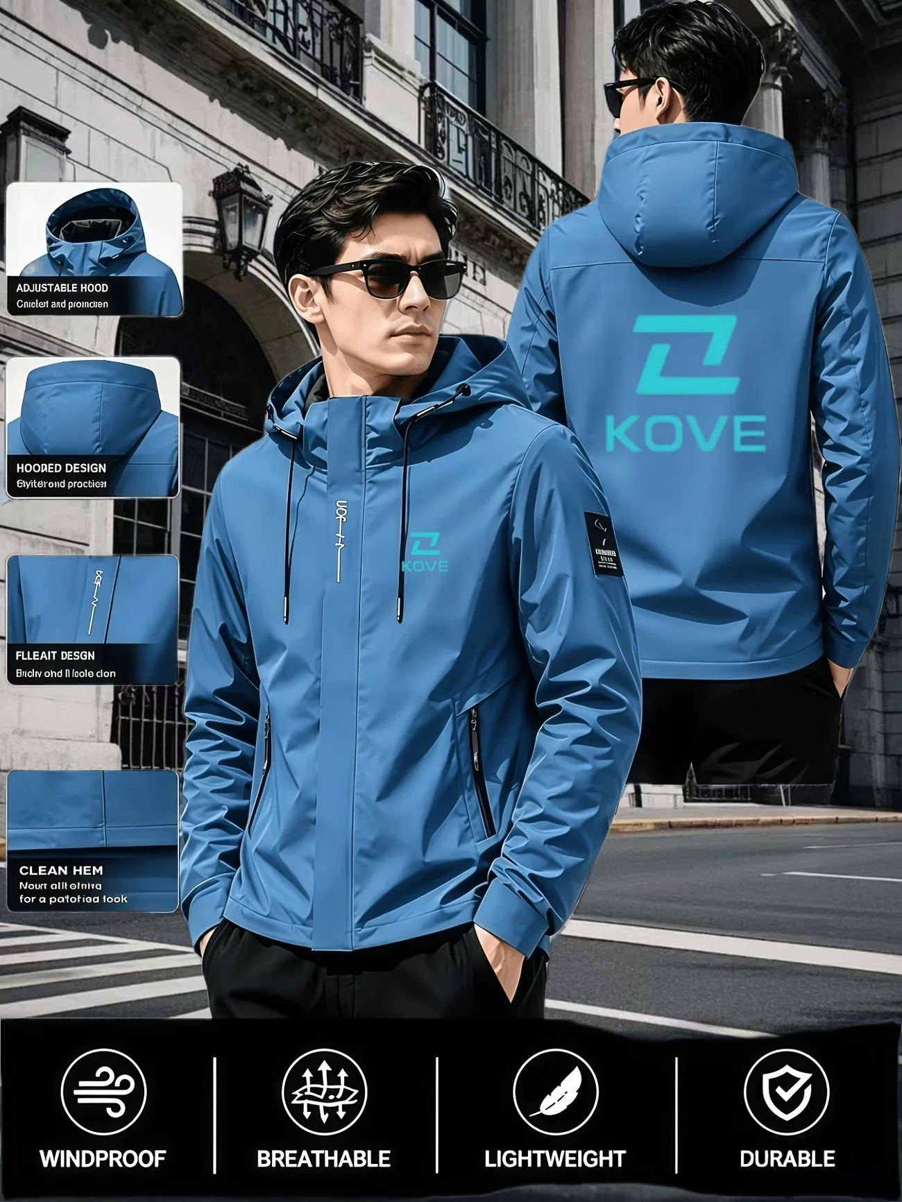 Exquisite men's letter printed hooded lightweight jacket for outdoor leisure walking fitness windproof autumn hot selling jacket
