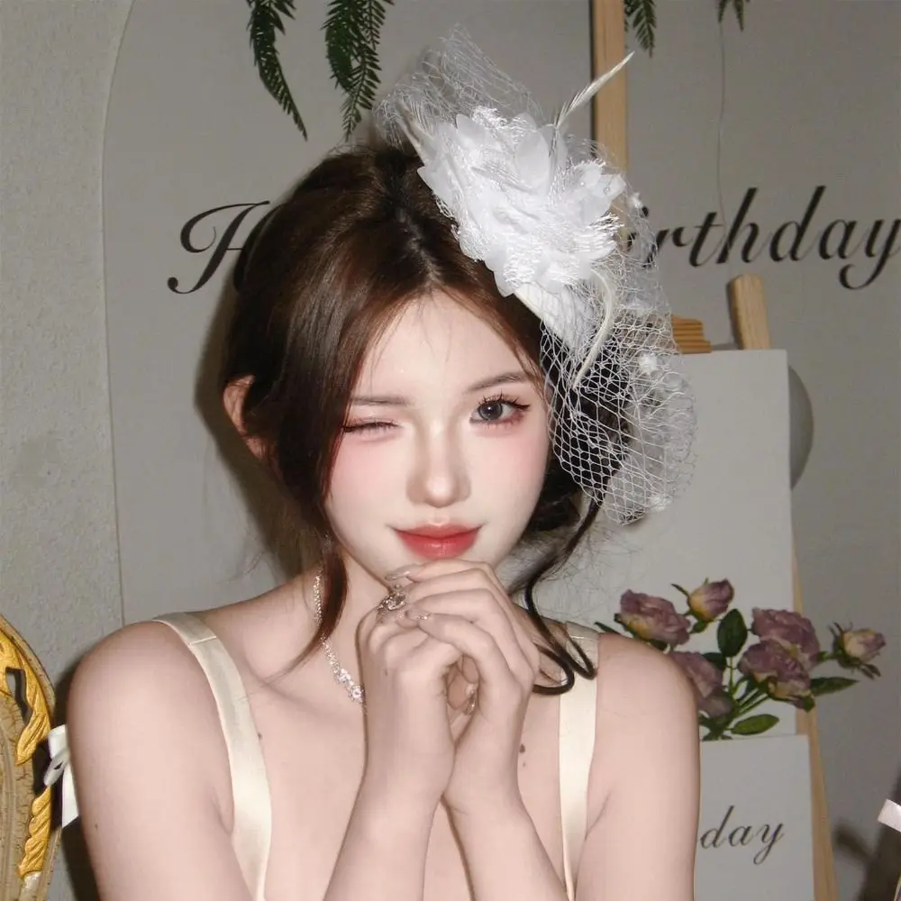 خمر زهرة الريش الفاسناتور قبعة دبوس الشعر رائعة الحجاب قبعة أغطية الرأس الحلو أنيقة جنازة غطاء الرأس غطاء الرأس