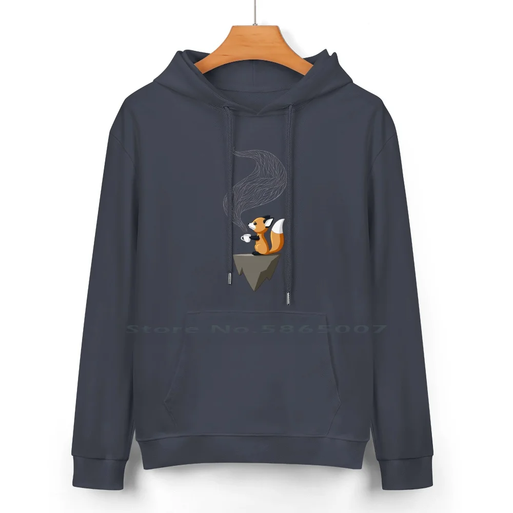 Fox Tea Pure Cotton Hoodie Sweater 24 Colors Cute Little Fox Smiling Tea Funny Fantasy Animal Children Freeminds Anime Blue