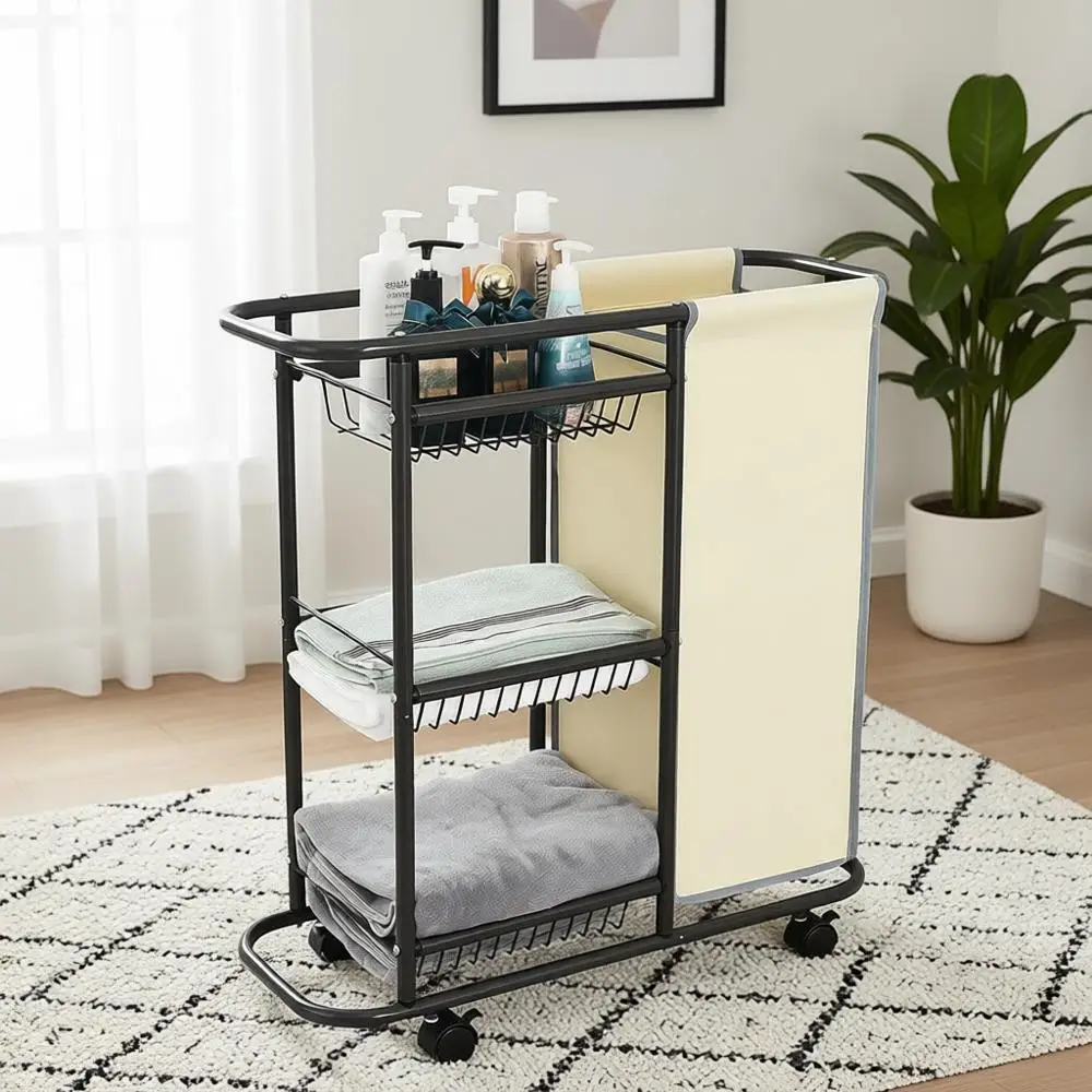 

Gray 3-Tier Rolling Laundry Sorter Cart with Storage Baskets and Heavy Duty Wheels
