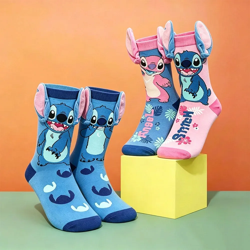 HOT Style Funny Disney Stitch Cartoon Anime Cartoon Character Personalized Novelty Socks Men Women Breathable Cotton Stocking