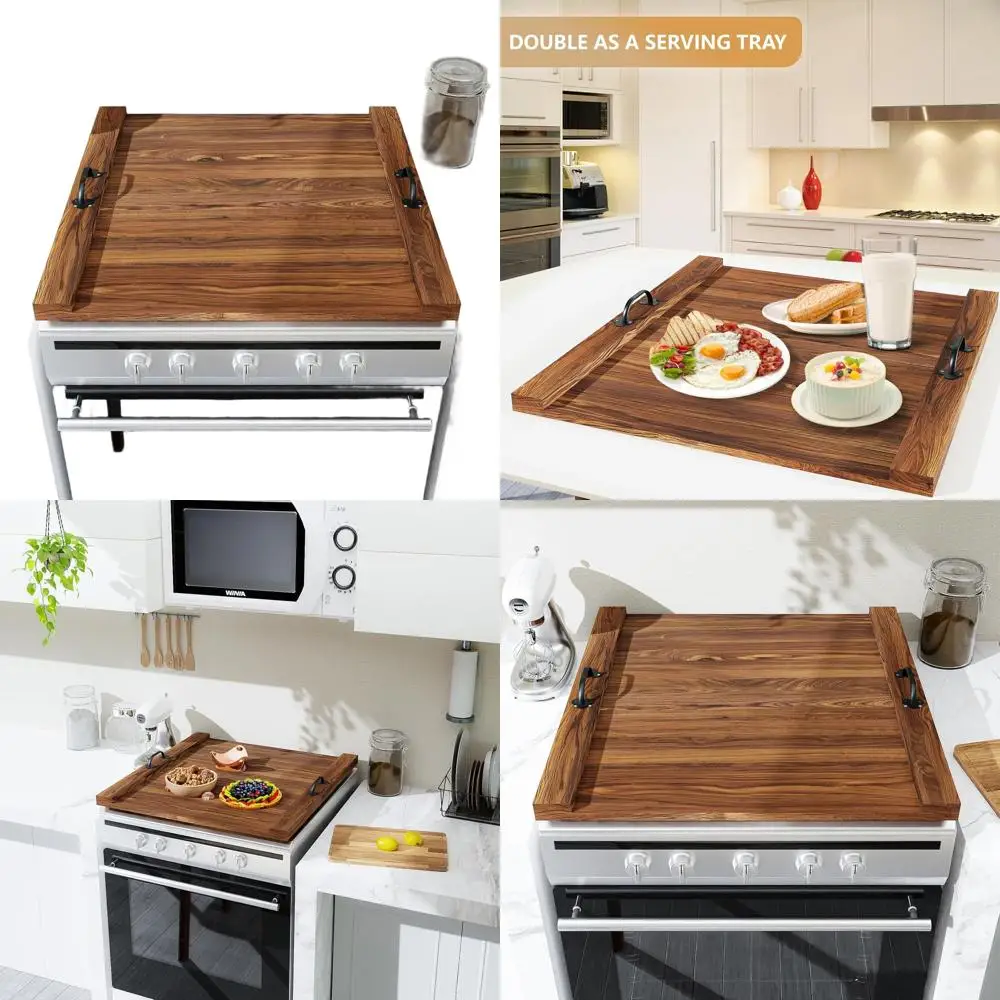 

Wooden Stove Top Cover with Handle, 29.5x22, for Electric and Gas Stoves, Glass Range Protector