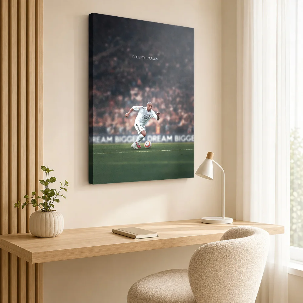 Roberto Carlos Soccer Action Framed Canvas Print Poster Bold Style Wall Decor With Personalized Photo For Bedroom Ideal Fan Gift