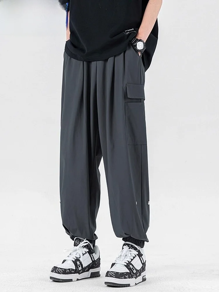 

Мужские летние тонкие быстросохнущие спортивные брюки Wassup Happy Ice Silk с манжетами, свободные, в стиле Харадзюку, повседневные, модные, молодежные