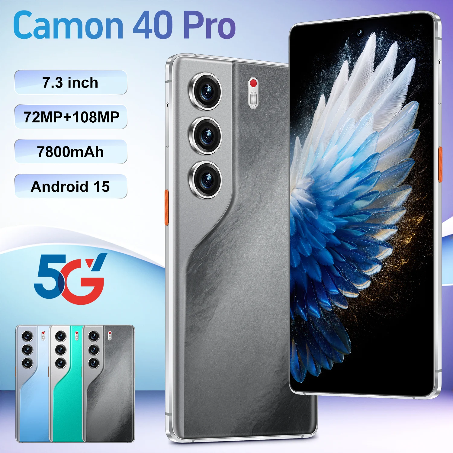 Новый аккумулятор Camon 40 Pro 7,3 дюйма HD 4K Android 14 16 ГБ + 1 ТБ, 7800 мАч, 4G, 5G, двойная SIM-карта, Wi-Fi, GPS, 2025, хит продаж