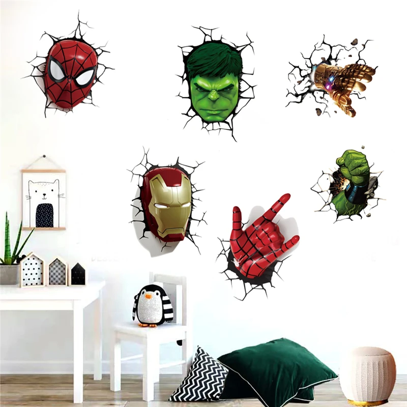 MINISO Cartoon Avengers DIY Wall Stickers For Kids Room Marvel Superhero Movie Poster Living Room Boy Bedroom Wall Decoration