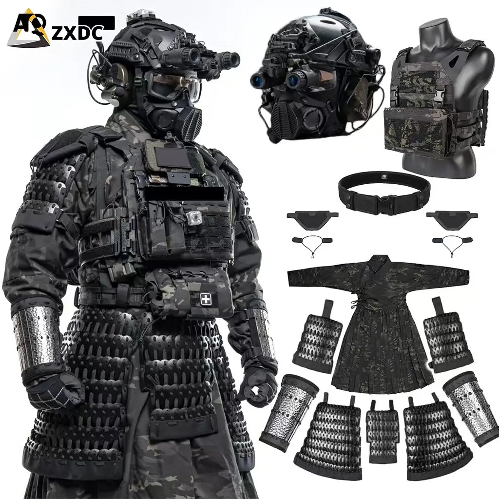 

Tactical Dragon Scale Armor Airsoft Helmet Set Medieval Warrior Knight Protection Set Wrist Guard Vest Camouflage Long Coat