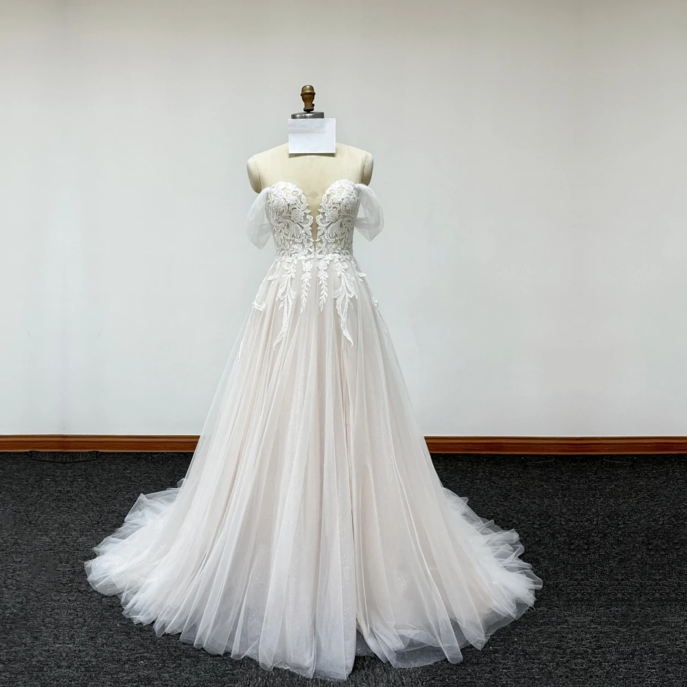 Vestido de casamento leve Boho com camada de brilho, ombro, querida, estilo personalizado, novo, 2024