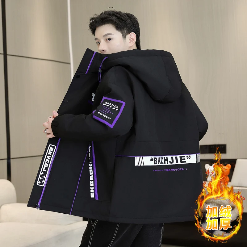 موضة الرجال رشاقته أفخم بطانة جاكت مزود بغطاء للرأس 2025 الخريف الشتاء الشباب يندبروف الدافئة الصوف معاطف أبلى مبطن القمم سترات