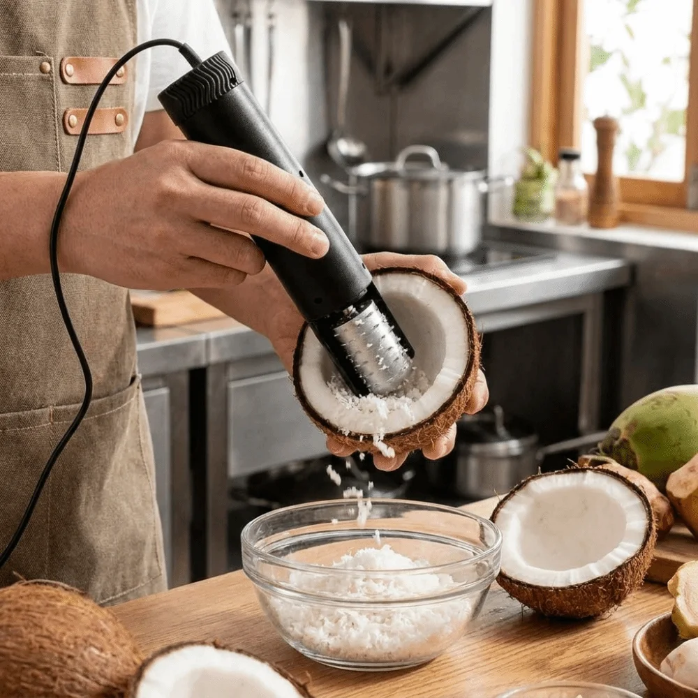 

Anti-Splash Electric Coconut Meat Grater Safe Rotating Coconut Scraper UK US EU Handheld Kitchen Coconut Shredder Fruit Tool