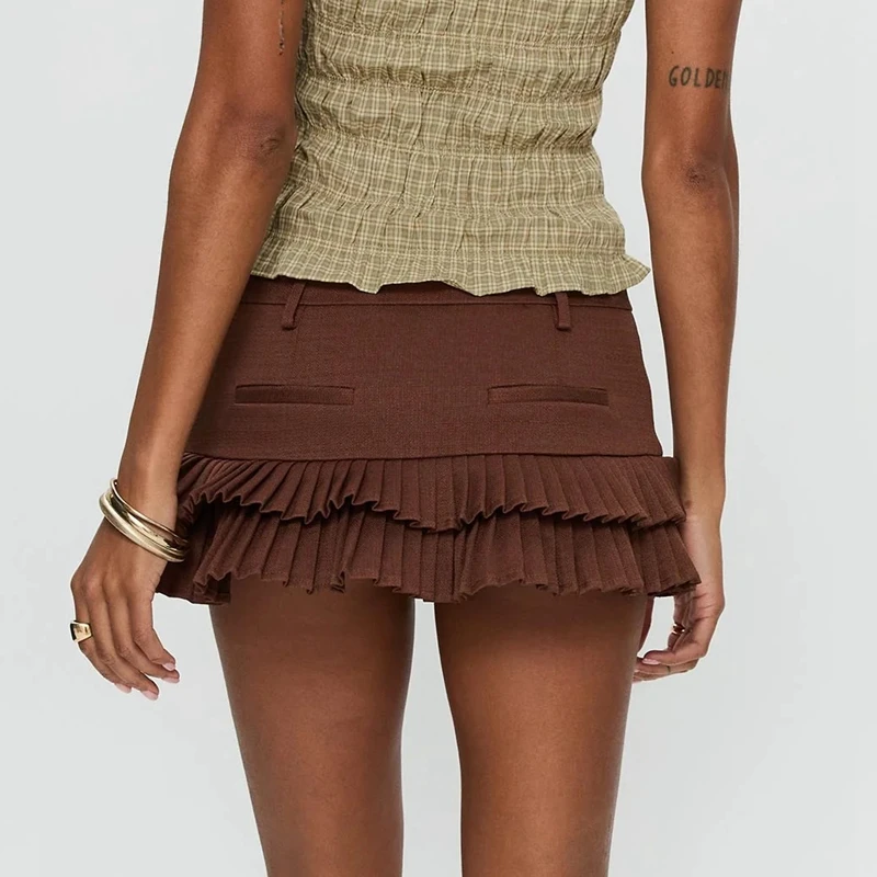 Preppy Y2K-Plissee-Minirock für Damen, kokettefarben, niedrige Taille, Rüschen, geschichtete Micro-Shorts, Skorts, feenhafte, süße Ausgeh-Röcke
