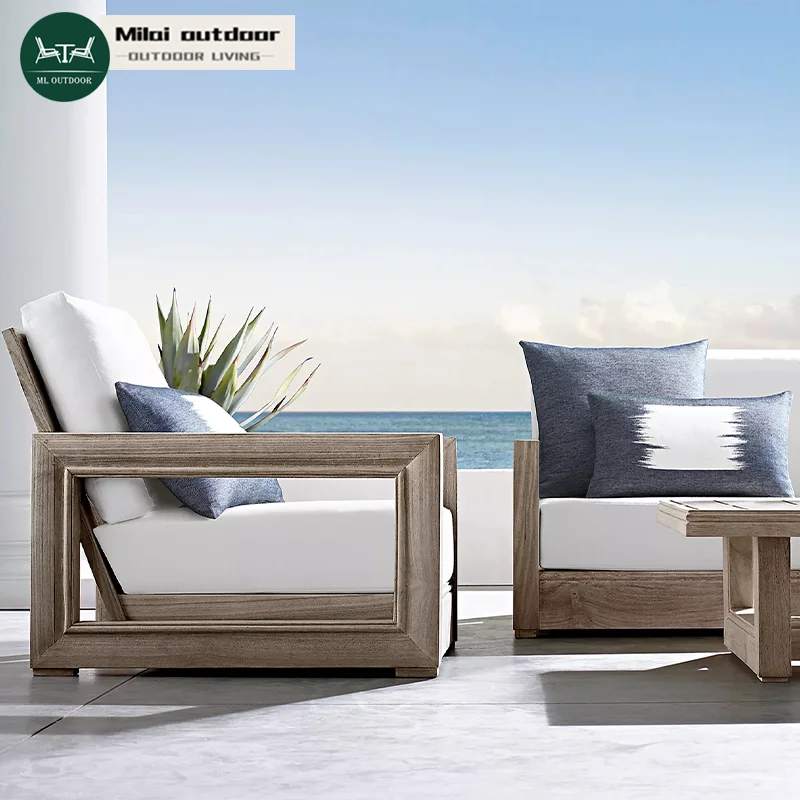 

Factory Hot Selling Outdoor Garden Teak Double Sofa Terrace Villa Wooden Leisure Seat Hotel Terrace Modern Combination Furniture