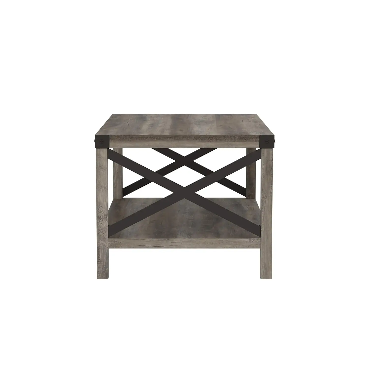 Modern Farmhouse Metal X Coffee Table, 40 Inch, Grey Wash