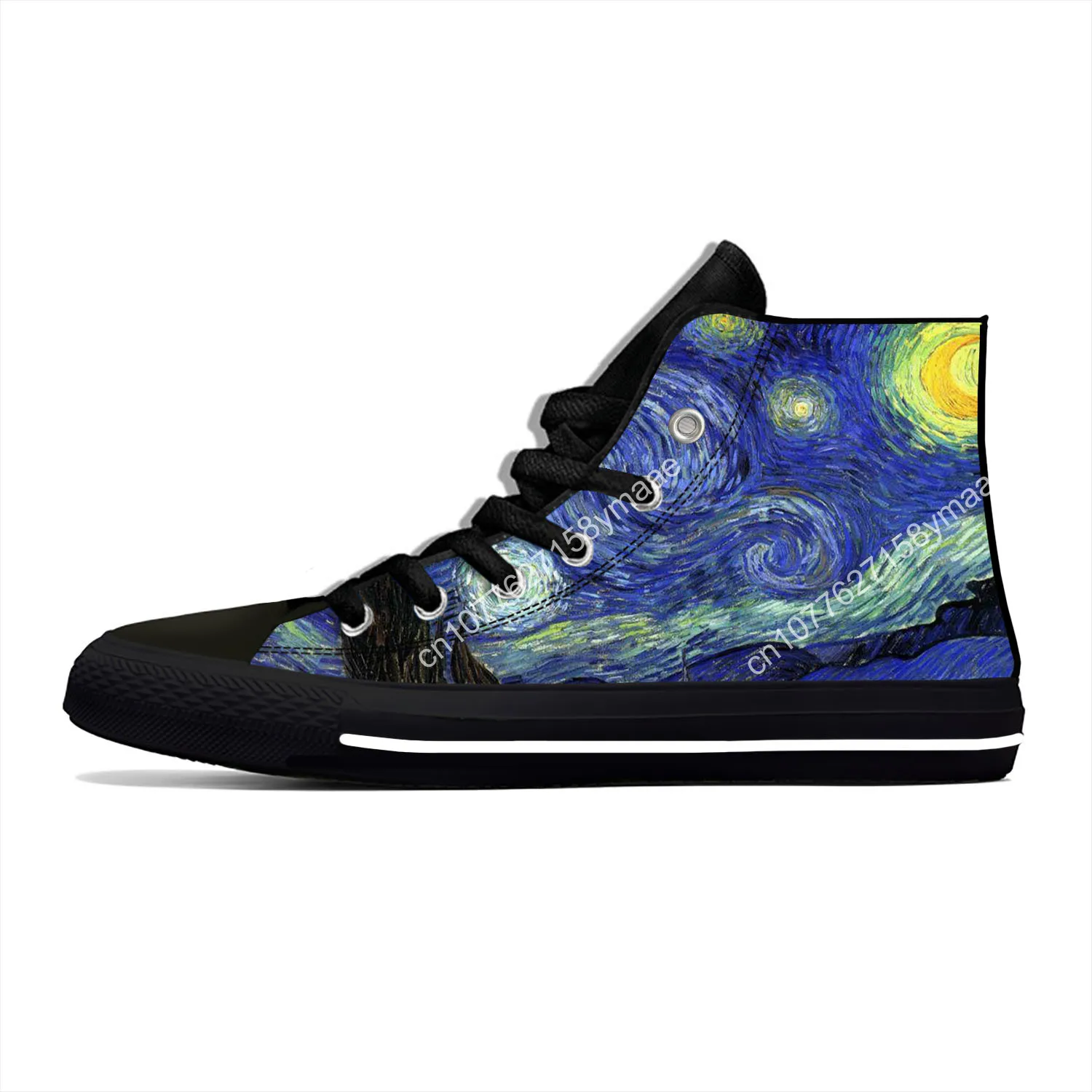 Van Gogh Oil Painting Starry Night Novelty Design Fashion High Top Canvas Shoes Men Women Casual Sneakers Classic Board Shoes