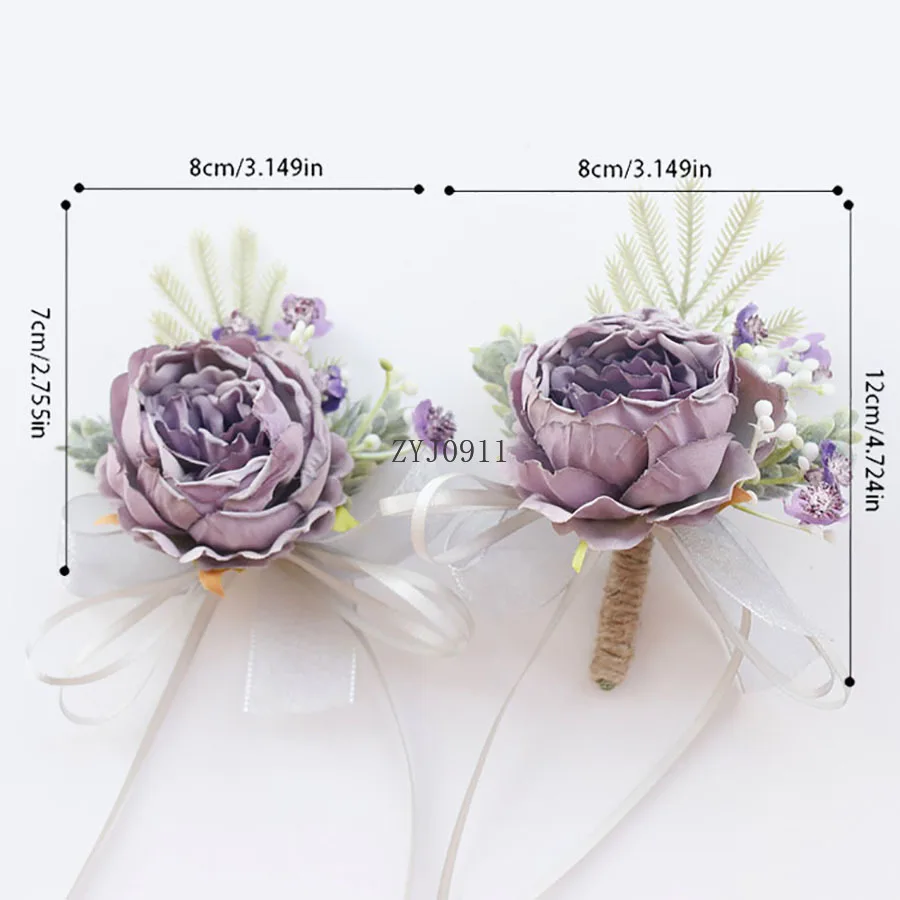 * مجموعة معصم الزفاف الوردي والعروة للعروس ووصيفة العروس والرجل والعريس وإكسسوارات زهور الزفاف باللون الأحمر