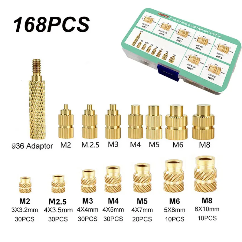 Heat Insert Nut Iron Tip C245/HS-02A/T80P/T90B Soldering Iron Insert Internal Thread Head M2-M8 Brass Hot Melt Insert Nut Inser