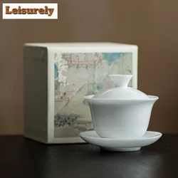 115ml Iced Jade Porcelain Gaiwan Ancient Dehua White Three Talent Tea Tureen Tea Brewing Cover Bowl Tea Services Decoration