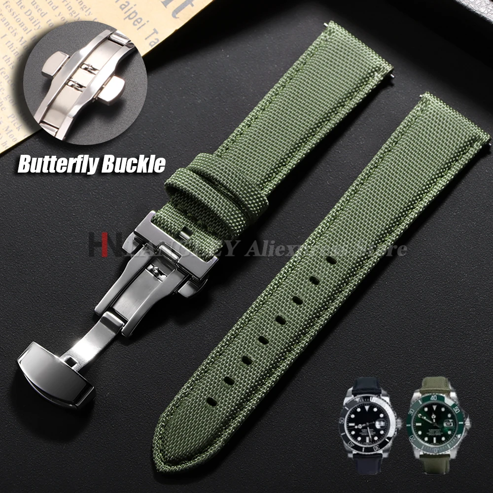 Sailcloth Watch Strap 20mm 22mm for Omega for Seiko Business Nylon Butterfly Buckle Waterproof Men Women Quick Release Watchband