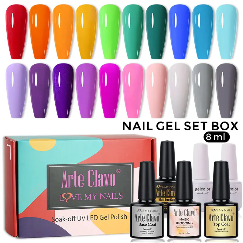 

Arte Clavo 24Pcs 8ml Nail Gel Polish Gift Box Set Semi Permanent Soak Off UV/LED Vernis Nails Art Gel Varnish Hybrid Gel Kit DIY