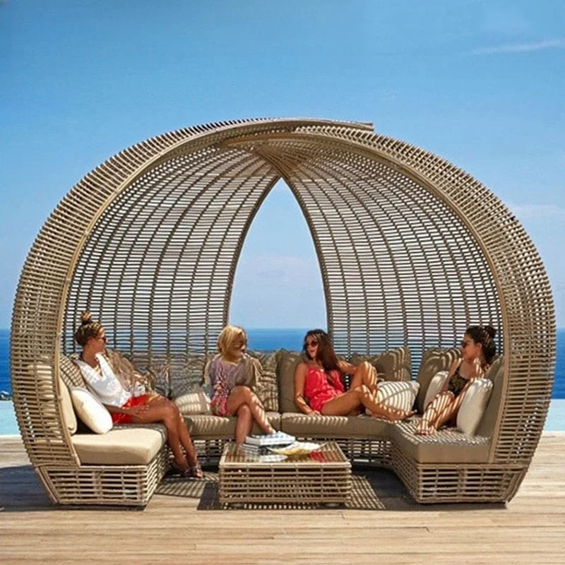 Outdoor bed outdoor balcony open-air garden courtyard rattan sun room beach swimming pool scenic area rattan chair sofa