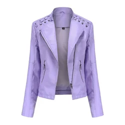 2026 Spring Autumn Women Leather Jacket Turn Down Collar Fashion Motorcycle Jackets