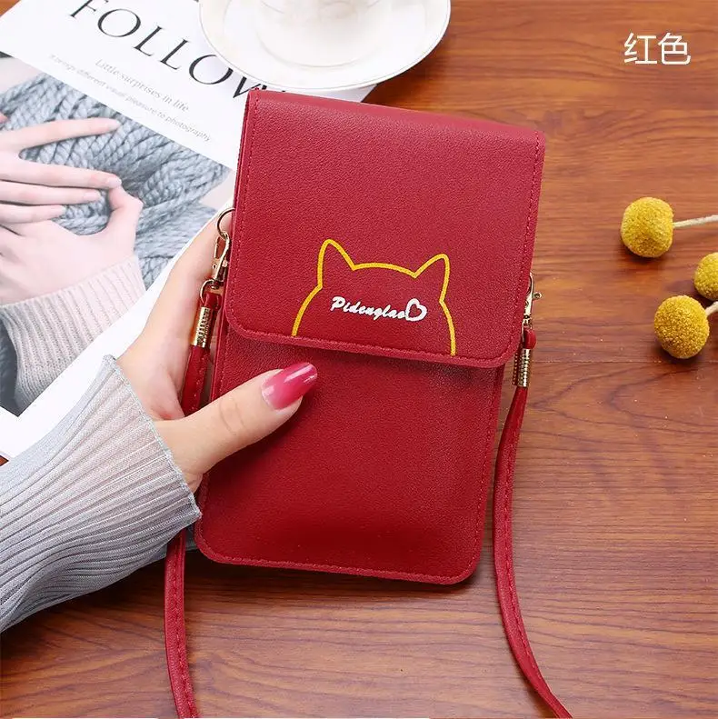 Women Cell Phone Bag Shoulder Transparent Card Holders Girl Handbag Ladies PU Leather Clutch Wallets Purse