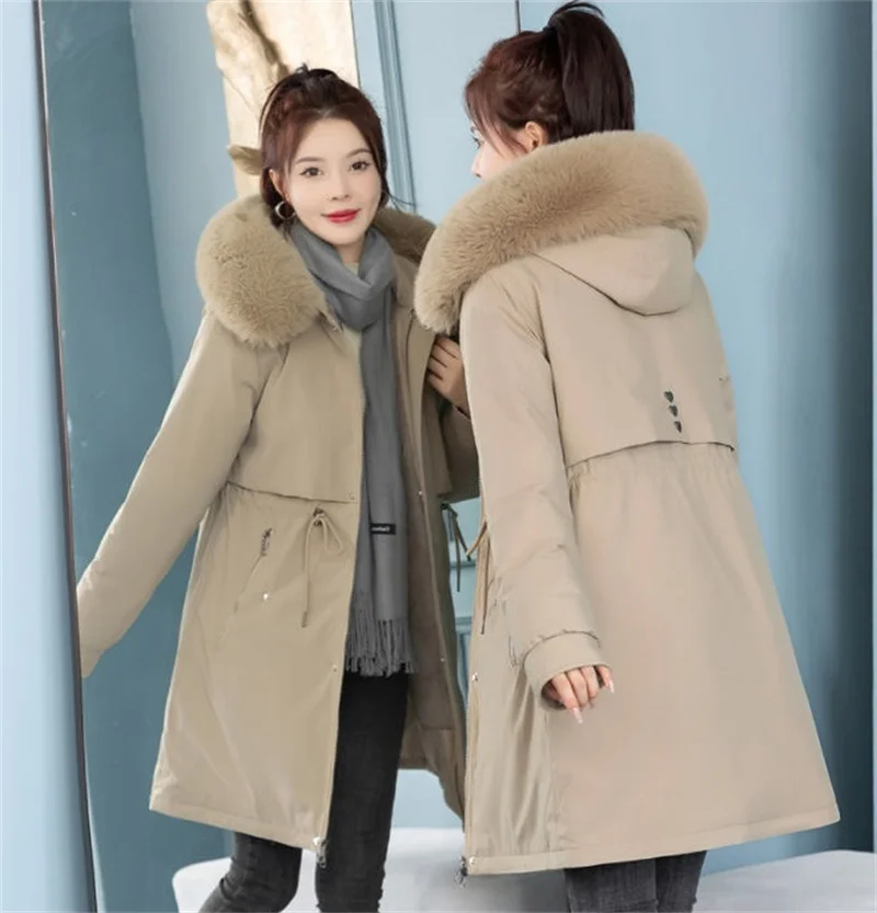 Women Parka Fashion Long Coat Wool Liner Hooded Parkas 2023 New Winter Jacket Slim with Fur Collar Warm Snow Wear Padded Clothes