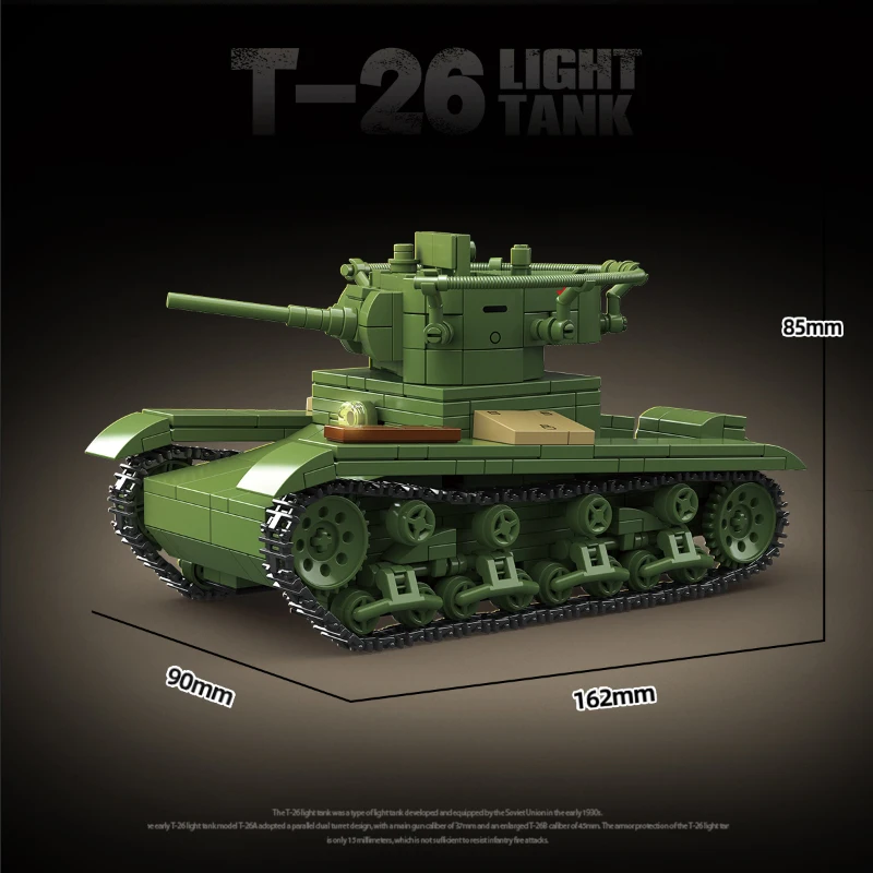 WW2 Military Classic Model Soviet T-26 Light Tank Collect ornaments Xmas Gifts Building Blocks Bricks New Year Toys