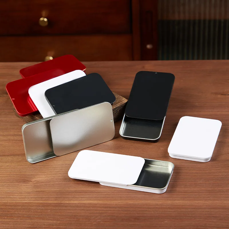 4PC Flat Thin Sliding Lid Matchbox Small Mint Ointment Storage Iron Box 9.8cm Metal Aromatherapy Teeth Cleaning Stick Organizer