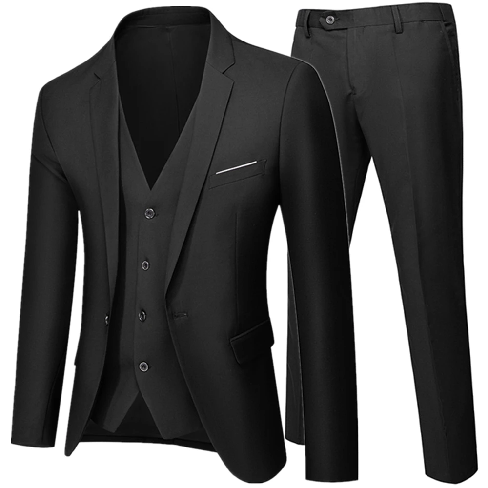 Business Suit Jacket Coat Blazers Trousers Waistcoat Men Wedding Three Pieces Pants Vest Large Size Professional Dress 3 Pcs Set