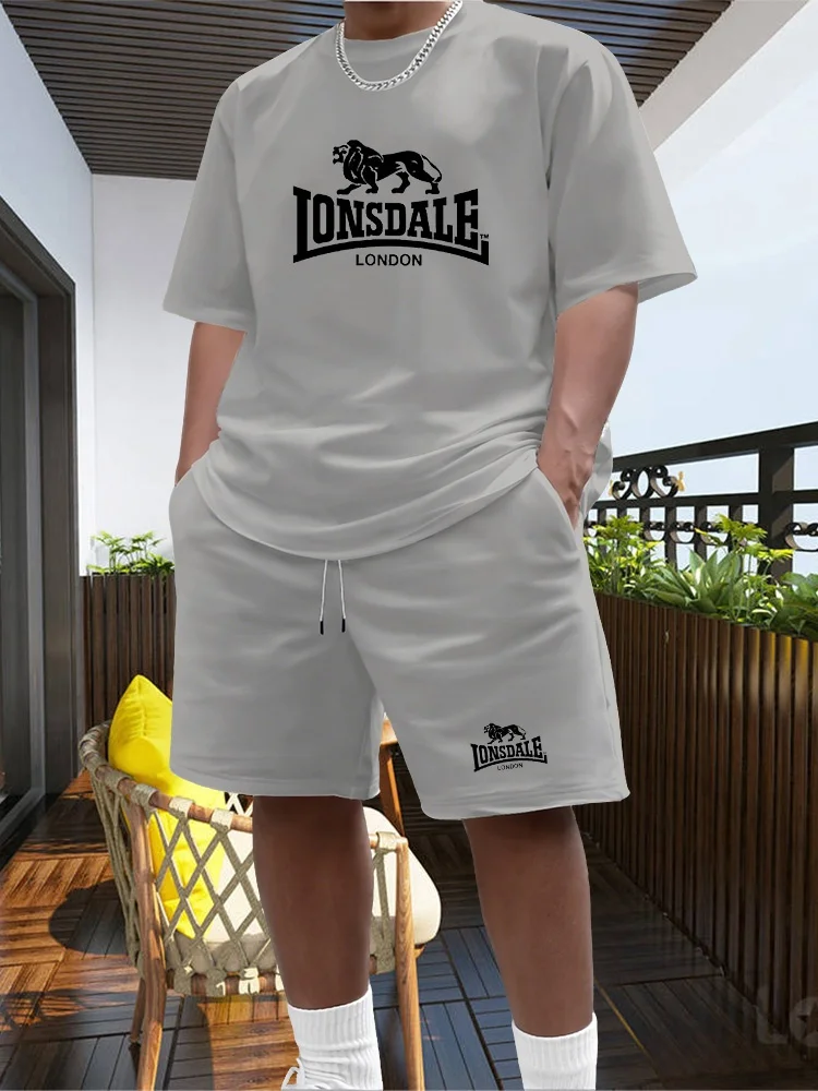Conjunto deportivo de verano para hombre, informal, para playa, baloncesto, cómodo, de dos piezas, con camiseta holgada a la moda y pantalones cortos