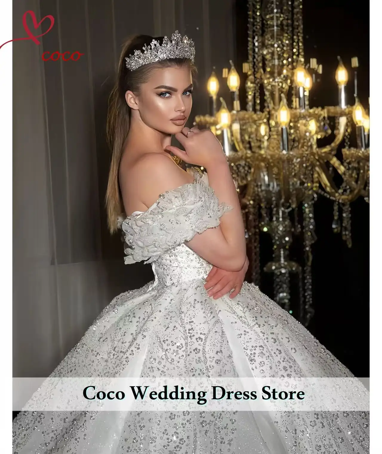 Customized  luxury Sweetheart lapel shoulder Ball Gown beaded wedding dress amanda novias vestidos de novia amanda 's novias