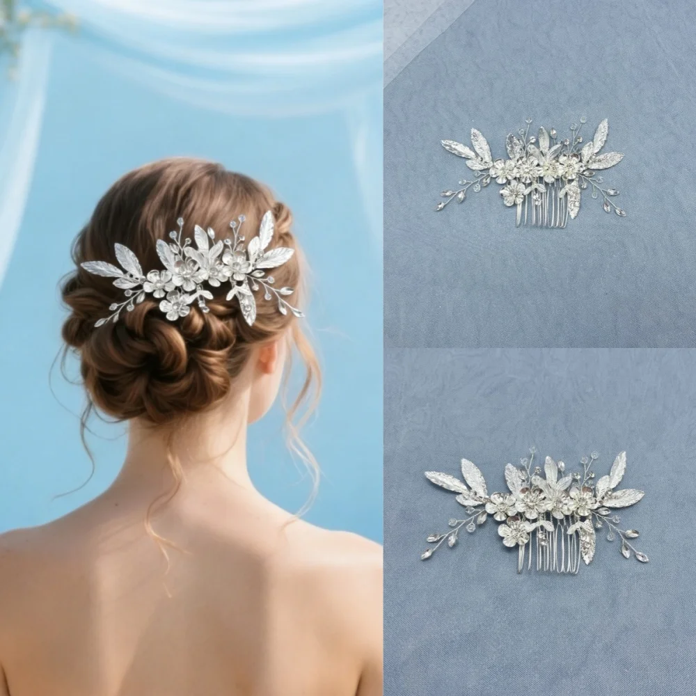

Handmade Fashion Rhinestone Flower Hair Comb Clip Crystal Leaf Hairpin Bridal Wedding Hair Accessories Jewelry Hair Comb Clip