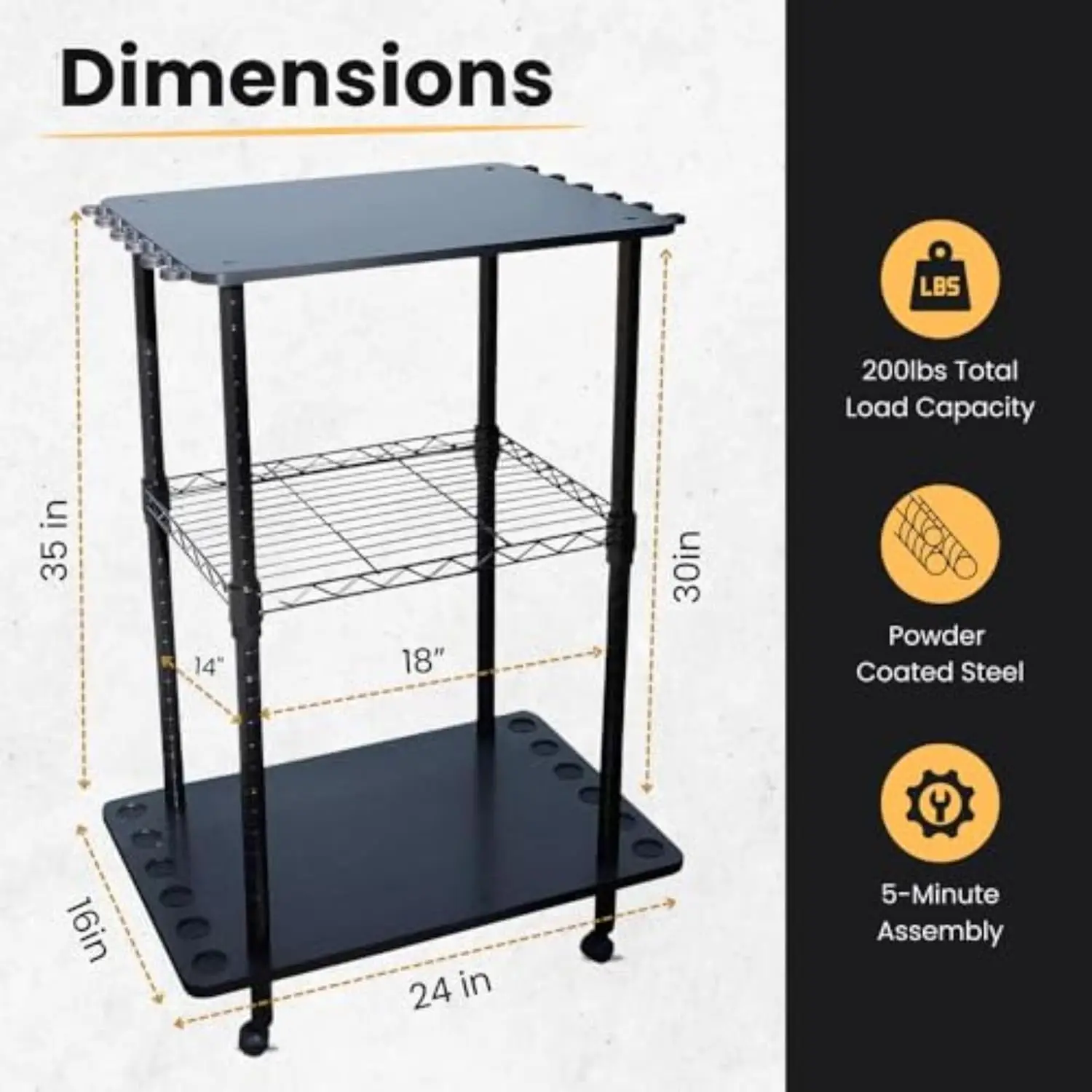 Garage Fishing Rod Holder Rack Organizes Up to 12 Rods and Reels - Mobile Storage for Car Gear