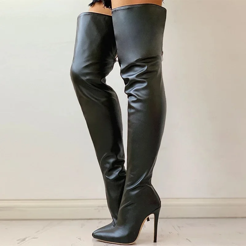 Plus Size 34-47 Sexy Over The Knee Boots Women High Heels Shoes Ladies Thigh High Boots Spring Leather Long Boots Female Shoe